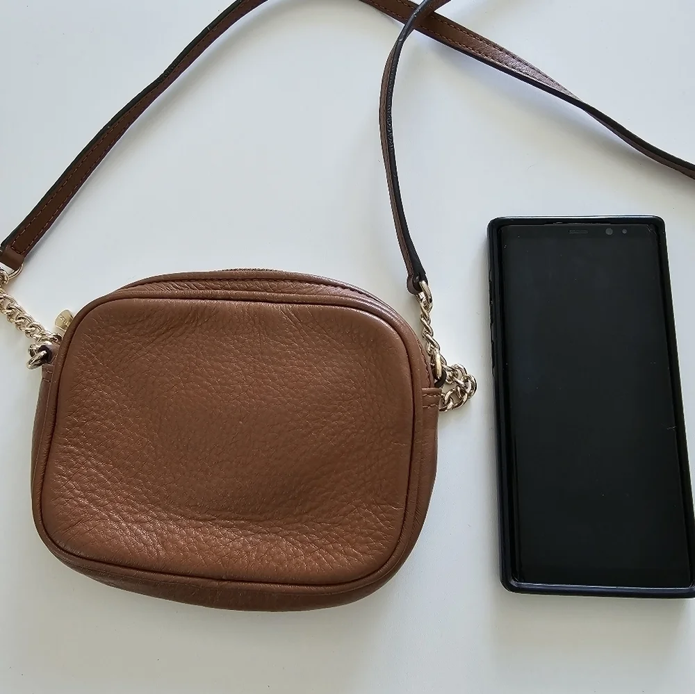 Michael Kors tan brown leather chain link mini crossbody bag